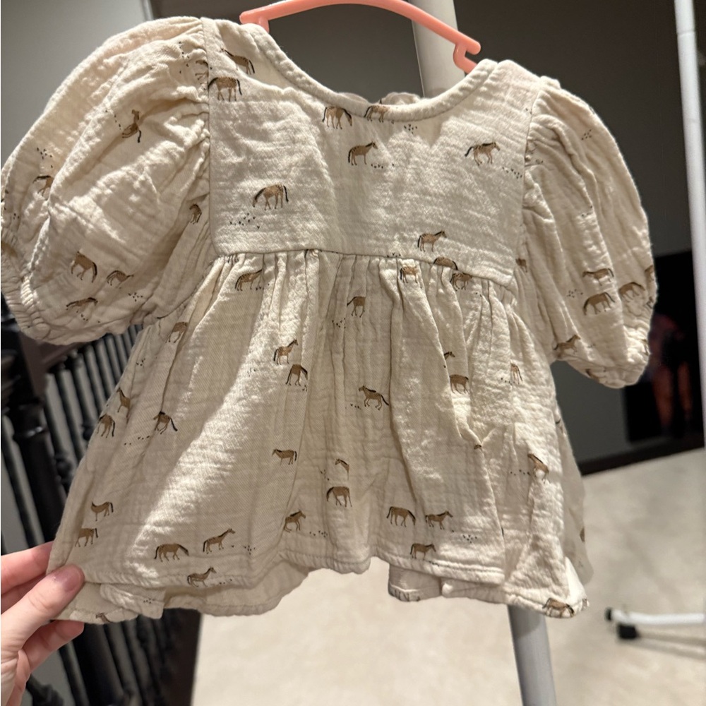 Adorable Cream Horse Dress and bloomers